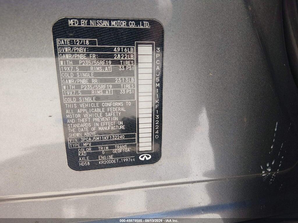 3PCAJ5M11KF132240 2019 INFINITI QX50 photo no. 9