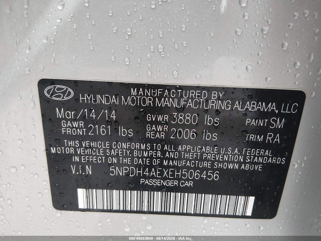 5NPDH4AEXEH506456 2014 HYUNDAI ELANTRA photo no. 9