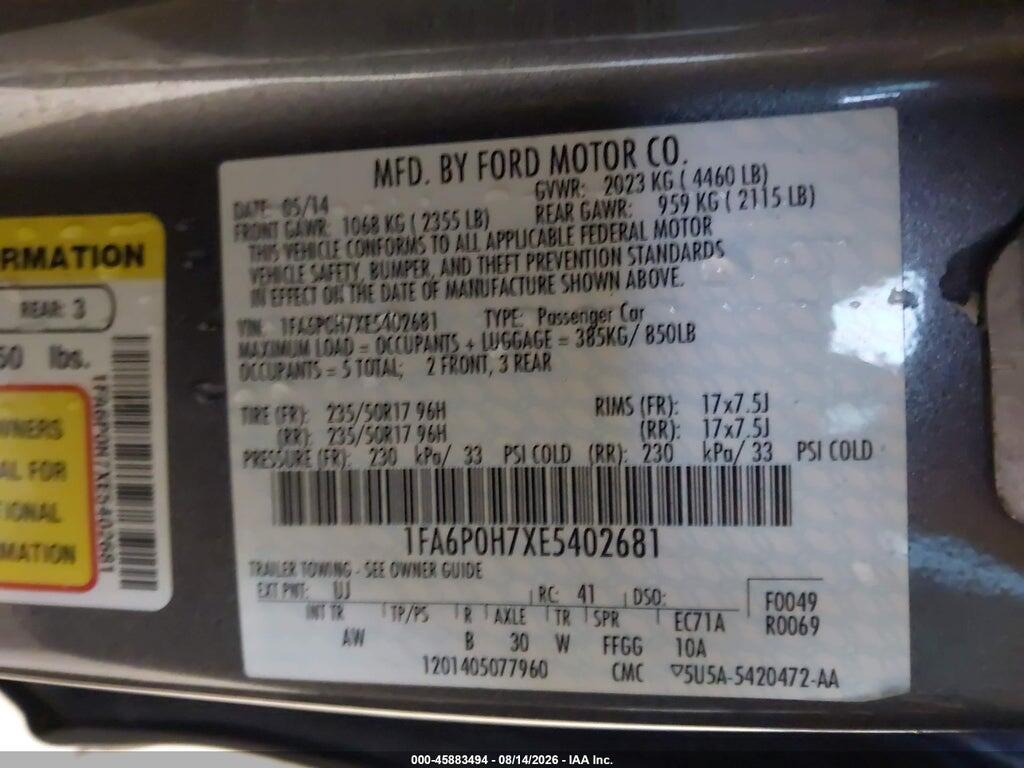 1FA6P0H7XE5402681 2014 FORD FUSION photo no. 9