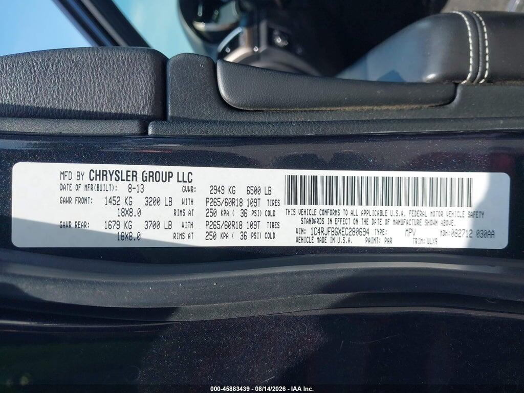 1C4RJFBGXEC280694 2014 JEEP GRAND CHEROKEE photo no. 9