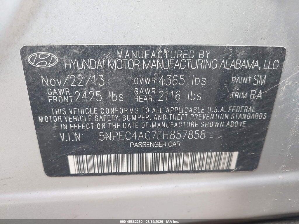 5NPEC4AC7EH857858 2014 HYUNDAI SONATA photo no. 9