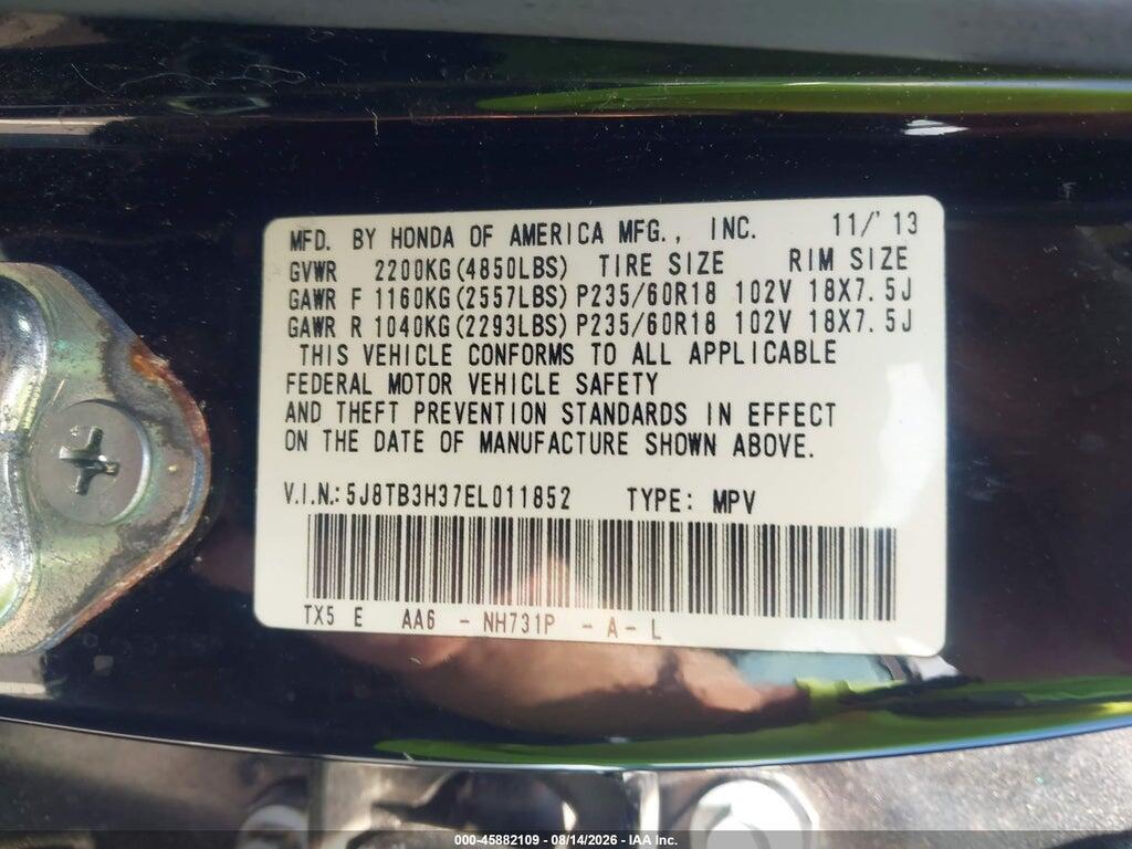 5J8TB3H37EL011852 2014 ACURA RDX photo no. 9