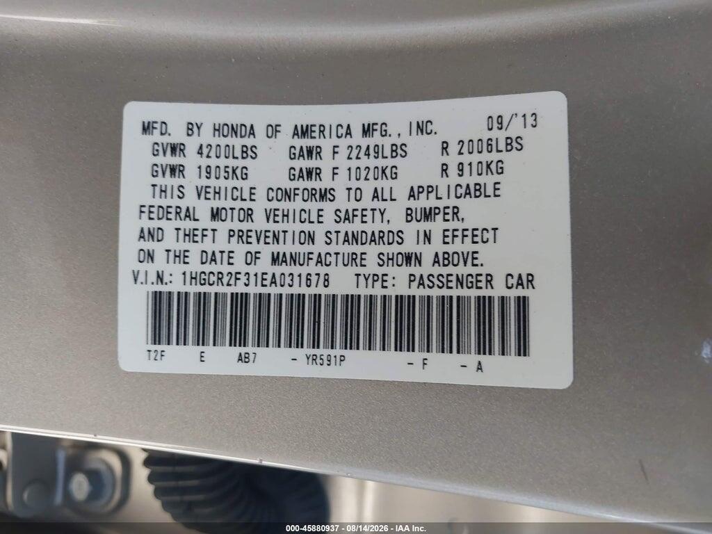 1HGCR2F31EA031678 2014 HONDA ACCORD photo no. 9