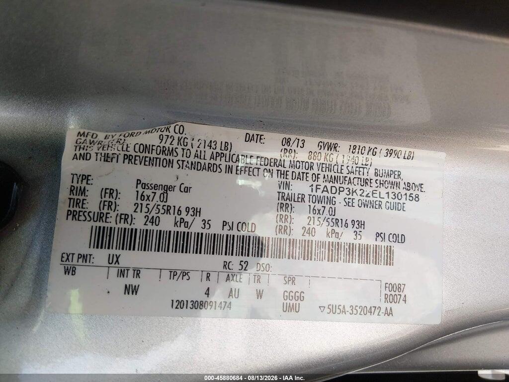 1FADP3K22EL130158 2014 FORD FOCUS photo no. 9