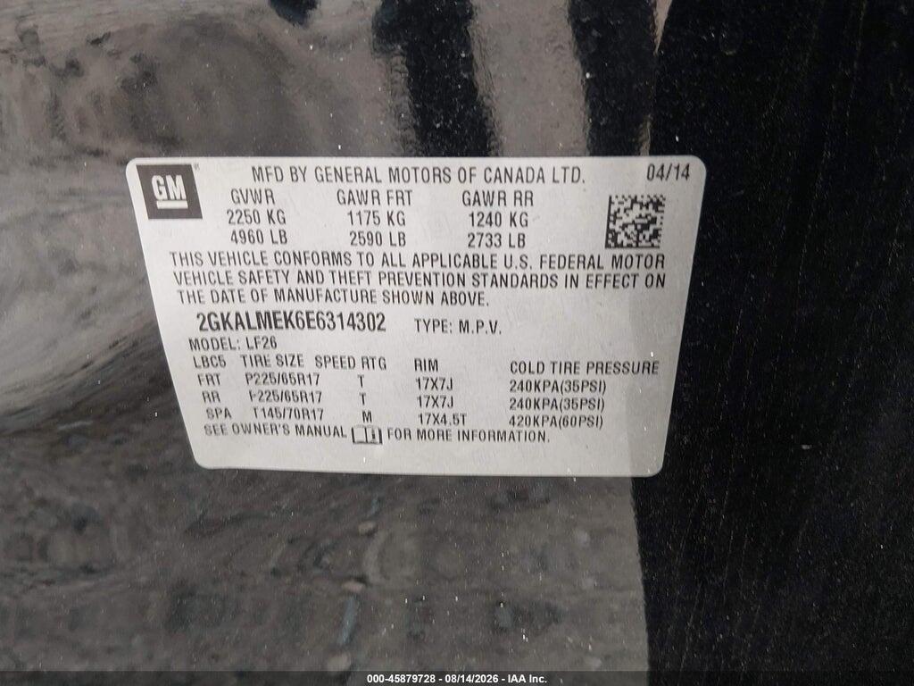 2GKALMEK6E6314302 2014 GMC TERRAIN photo no. 9