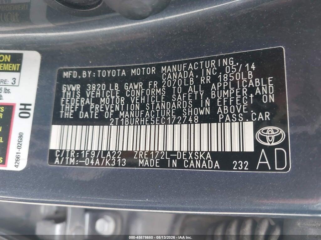 2T1BURHE5EC172748 2014 TOYOTA COROLLA photo no. 9