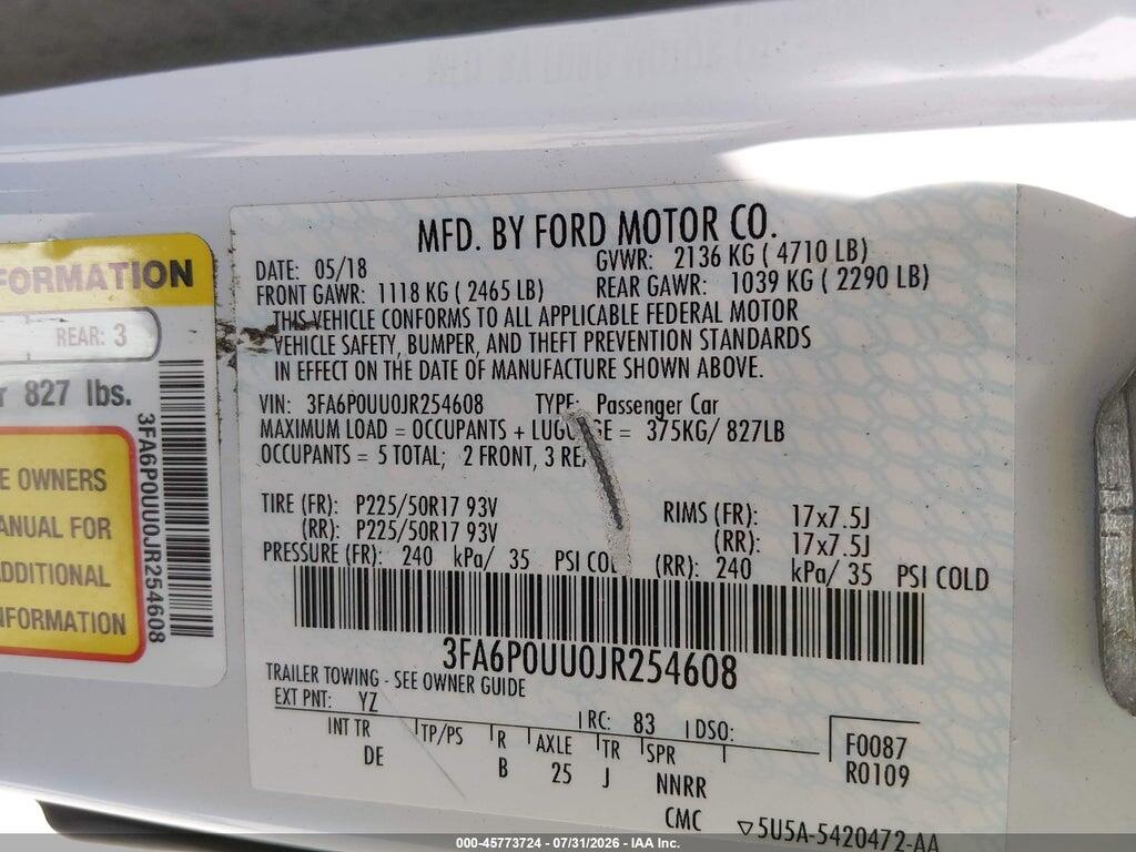 3FA6P0UU0JR254608 2018 FORD FUSION HYBRID photo no. 9