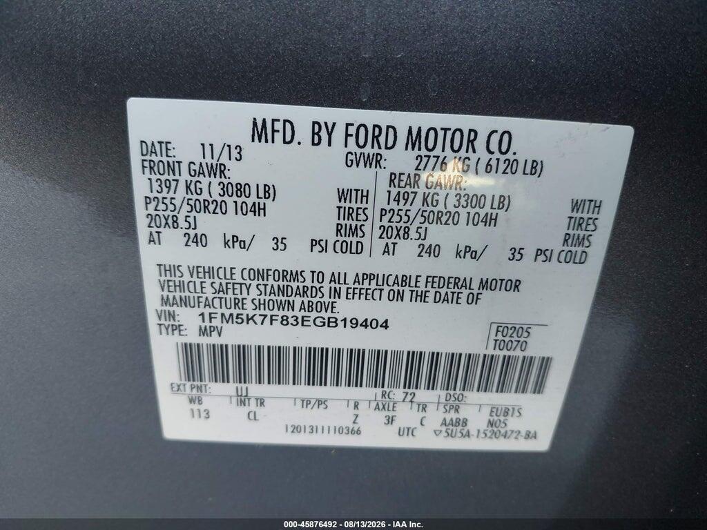 1FM5K7F83EGB19404 2014 FORD EXPLORER photo no. 9