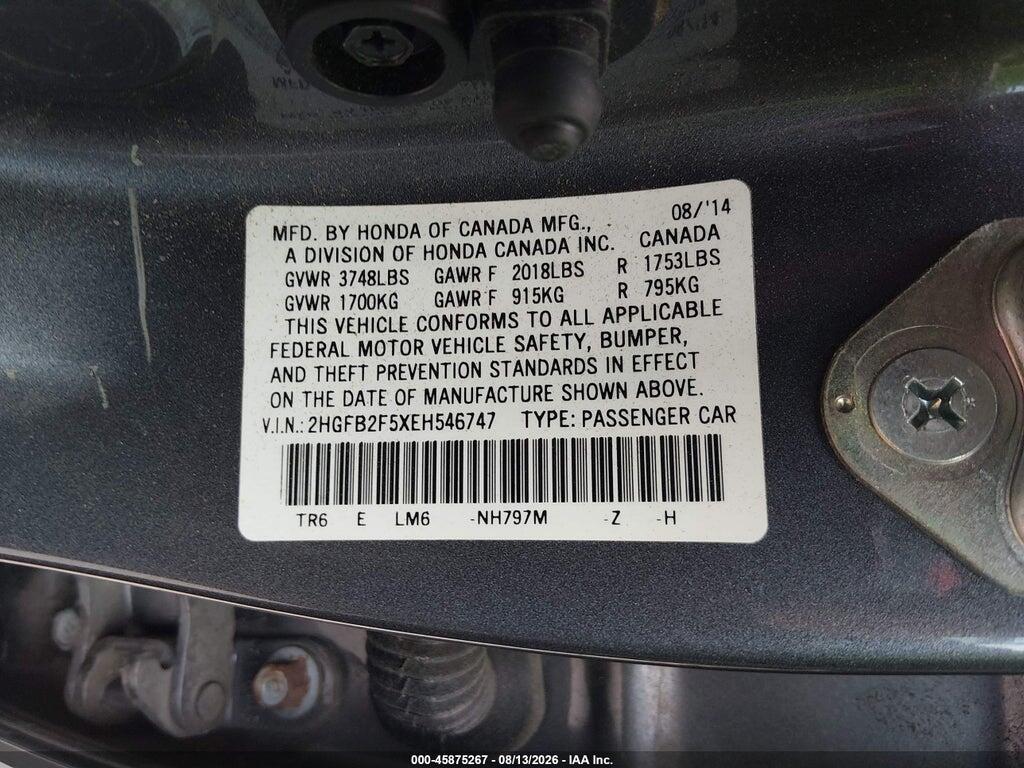 2HGFB2F5XEH546747 2014 HONDA CIVIC photo no. 9