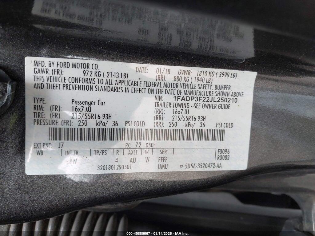 1FADP3F22JL250210 2018 FORD FOCUS photo no. 9