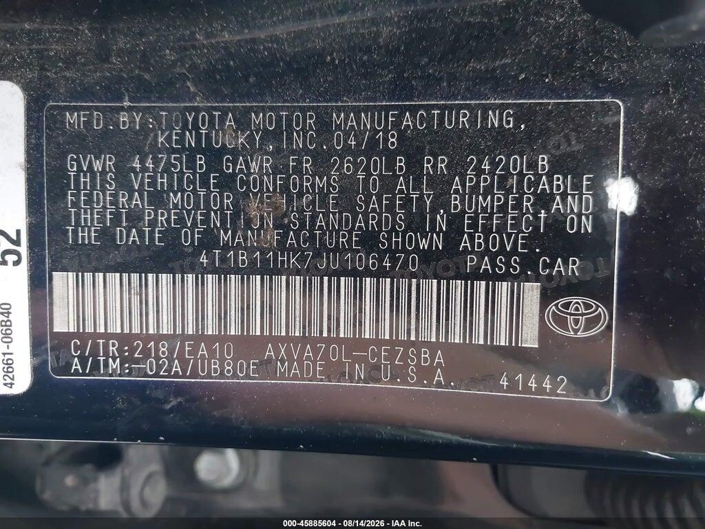 4T1B11HK7JU106470 2018 TOYOTA CAMRY photo no. 9