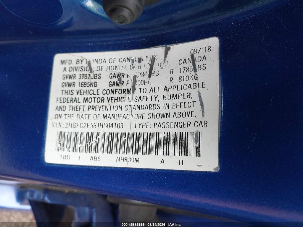 2HGFC2F56JH604103 2018 HONDA CIVIC photo no. 9