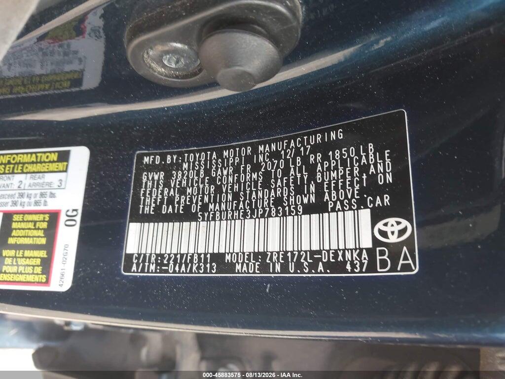 5YFBURHE3JP783159 2018 TOYOTA COROLLA photo no. 9