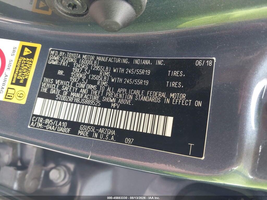 5TDDZRFH8JS889525 2018 TOYOTA HIGHLANDER photo no. 9