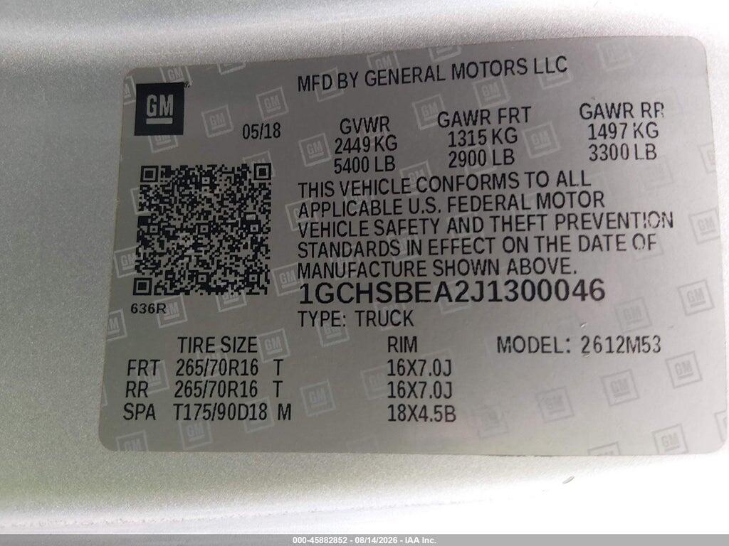 1GCHSBEA2J1300046 2018 CHEVROLET COLORADO photo no. 9