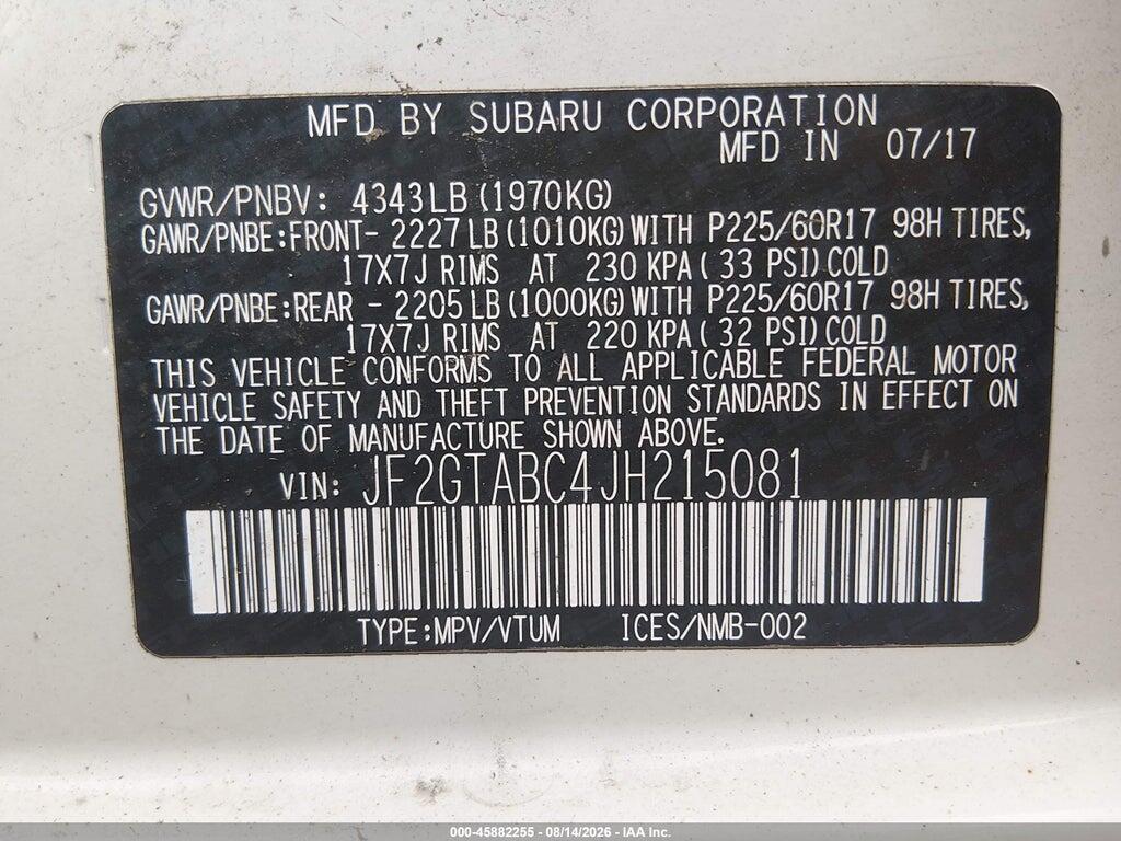 JF2GTABC4JH215081 2018 SUBARU CROSSTREK photo no. 9