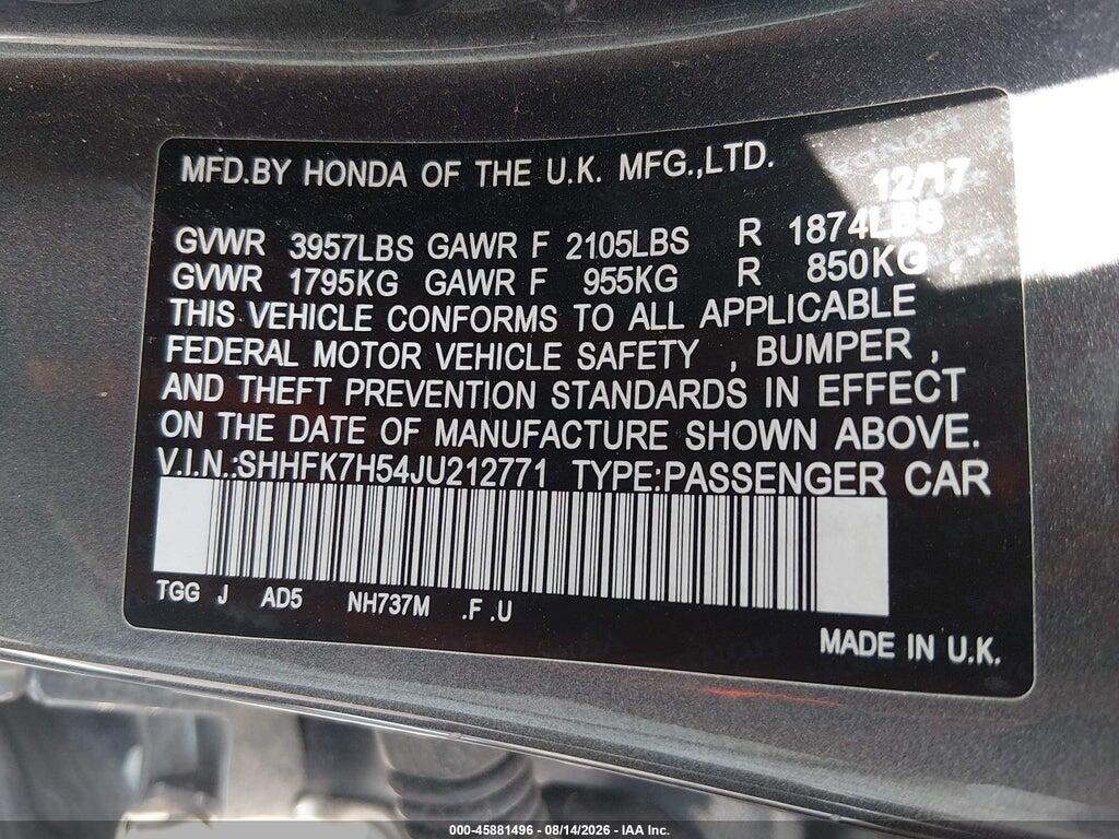 SHHFK7H54JU212771 2018 HONDA CIVIC photo no. 9