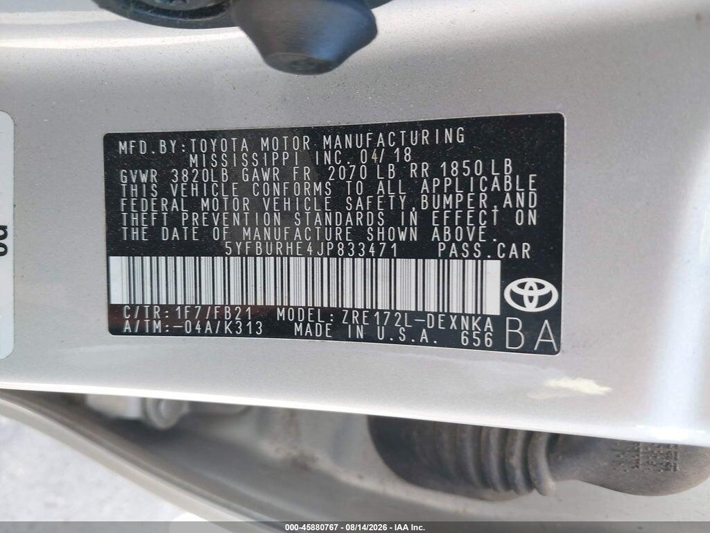 5YFBURHE4JP833471 2018 TOYOTA COROLLA photo no. 9