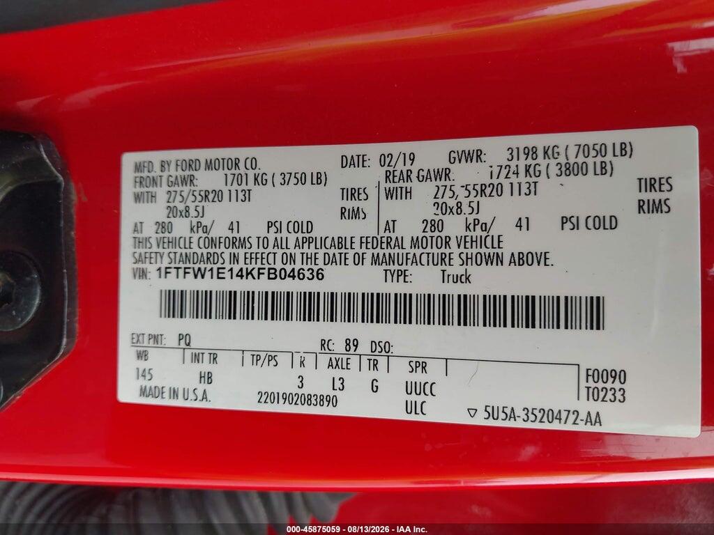 1FTFW1E14KFB04636 2019 FORD F-150 photo no. 9