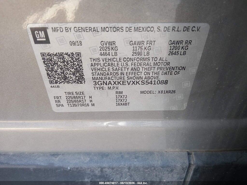 3GNAXKEVXKS541088 2019 CHEVROLET EQUINOX photo no. 9