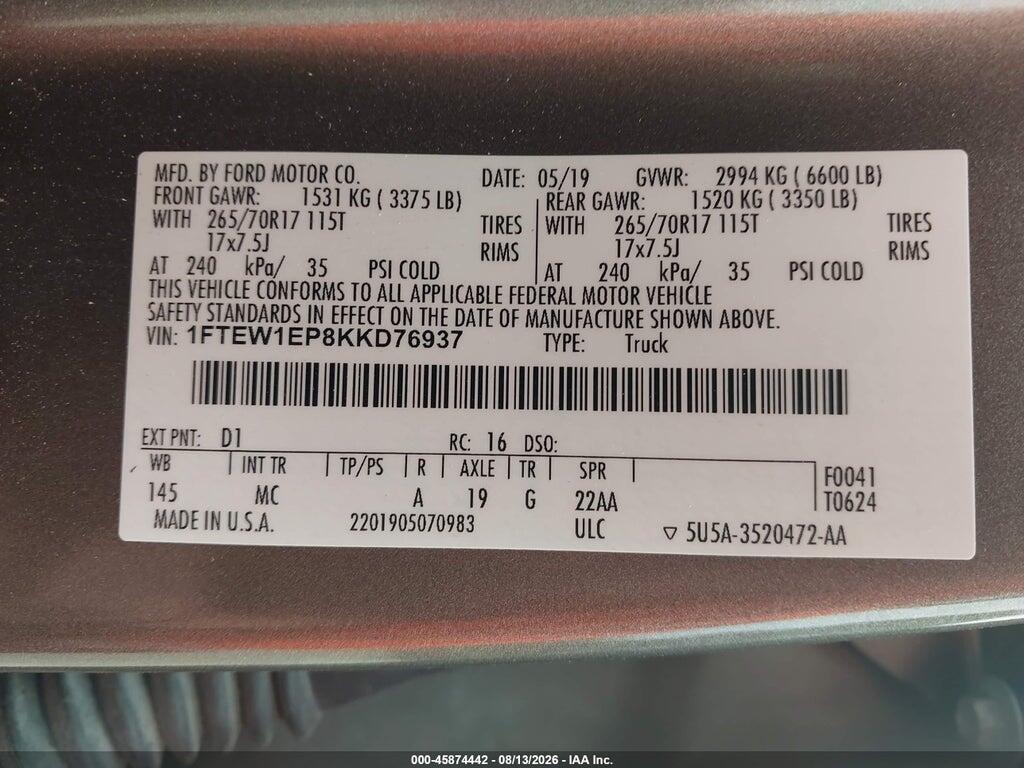1FTEW1EP8KKD76937 2019 FORD F-150 photo no. 9