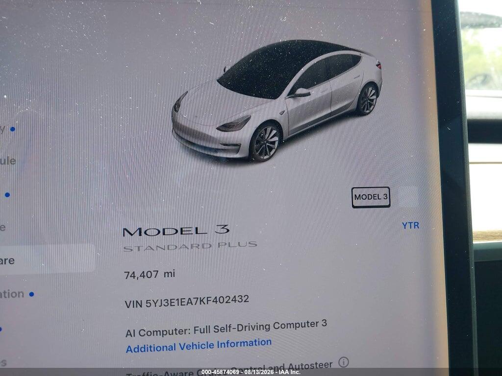 5YJ3E1EA7KF402432 2019 TESLA MODEL 3 photo no. 7