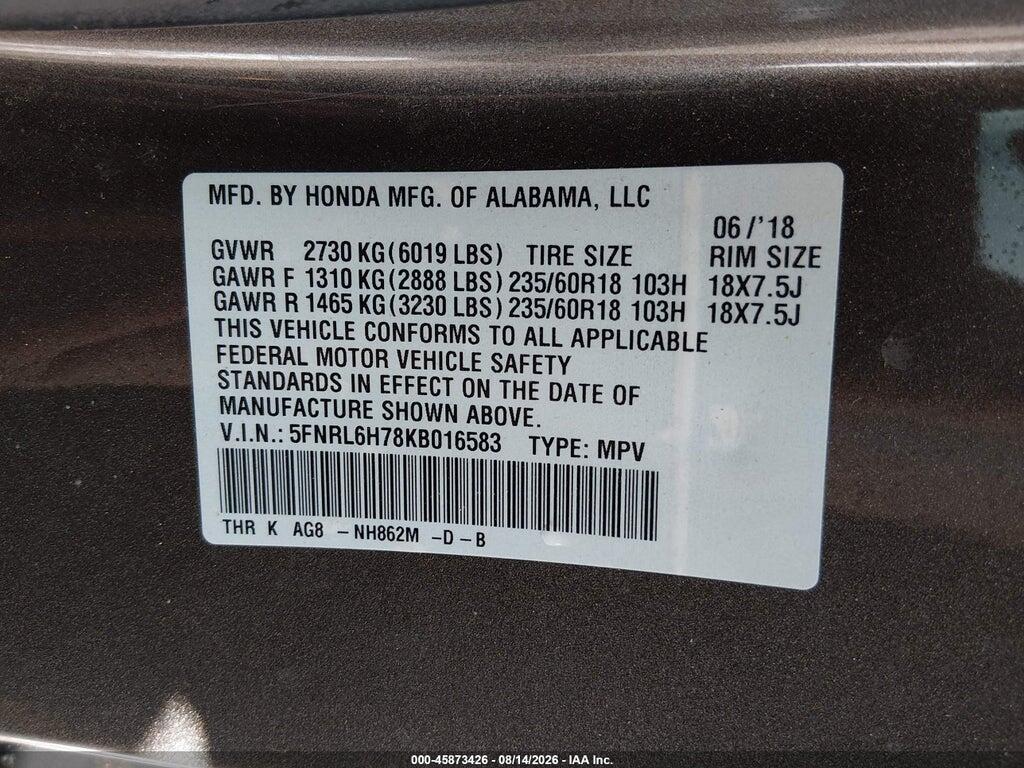 5FNRL6H78KB016583 2019 HONDA ODYSSEY photo no. 9