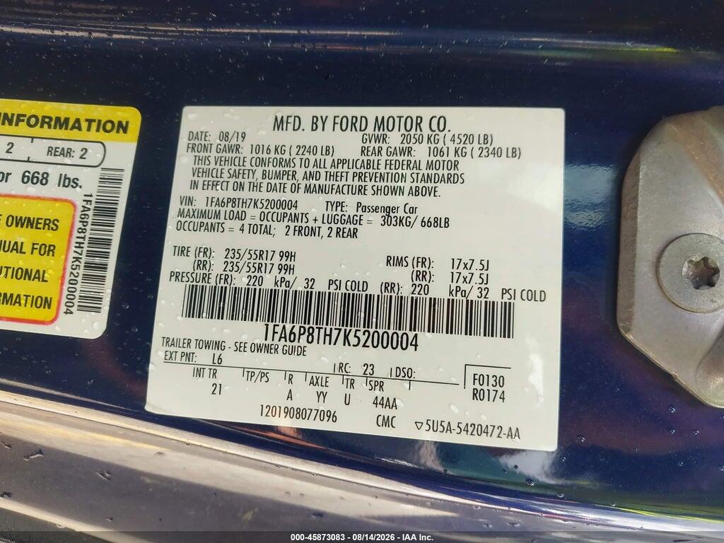 1FA6P8TH7K5200004 2019 FORD MUSTANG photo no. 9