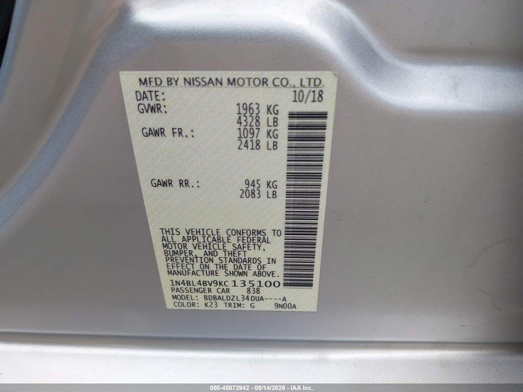 1N4BL4BV9KC135100 2019 NISSAN ALTIMA photo no. 9