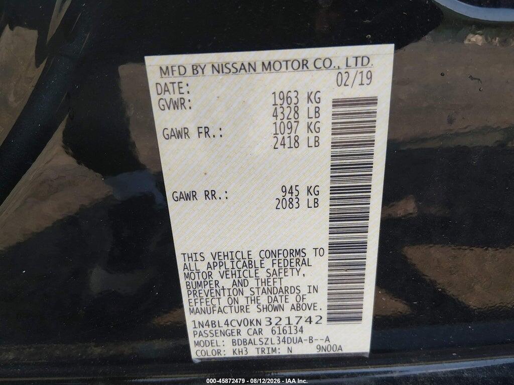 1N4BL4CV0KN321742 2019 NISSAN ALTIMA photo no. 9