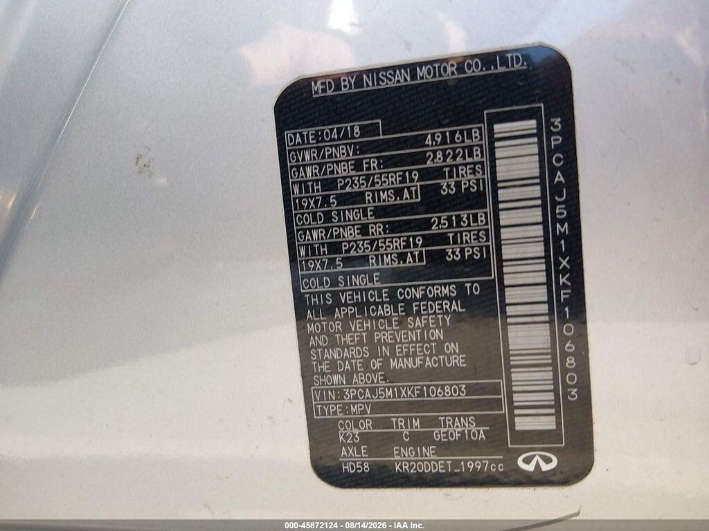 3PCAJ5M1XKF106803 2019 INFINITI QX50 photo no. 9