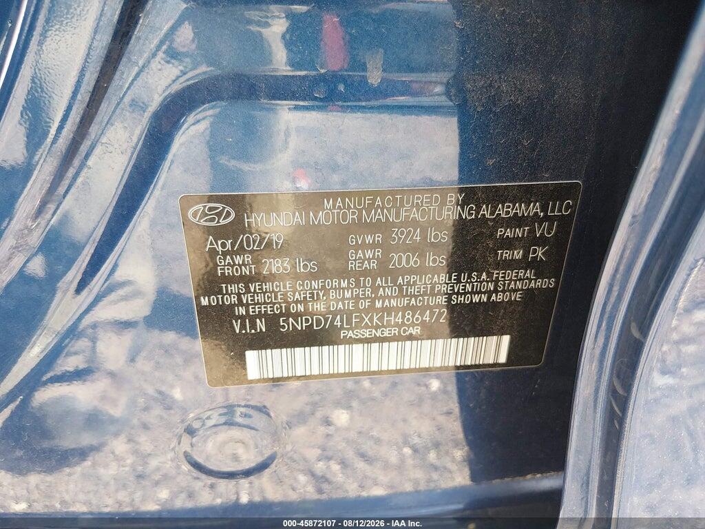 5NPD74LFXKH486472 2019 HYUNDAI ELANTRA photo no. 9