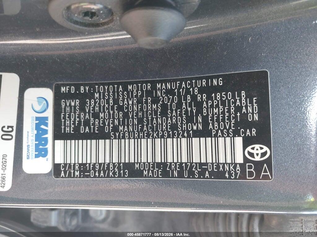 5YFBURHE2KP913241 2019 TOYOTA COROLLA photo no. 9