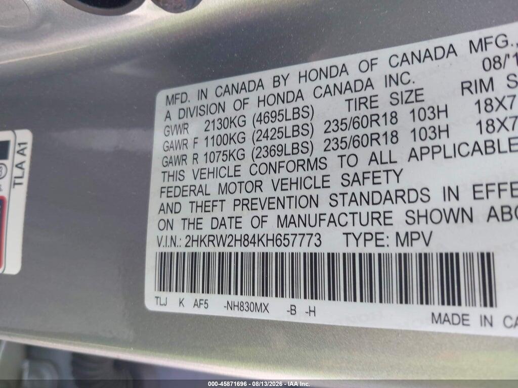 2HKRW2H84KH657773 2019 HONDA CR-V photo no. 9