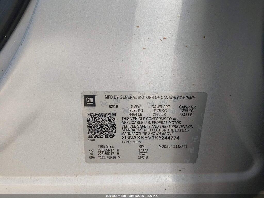 2GNAXKEV1K6244774 2019 CHEVROLET EQUINOX photo no. 9