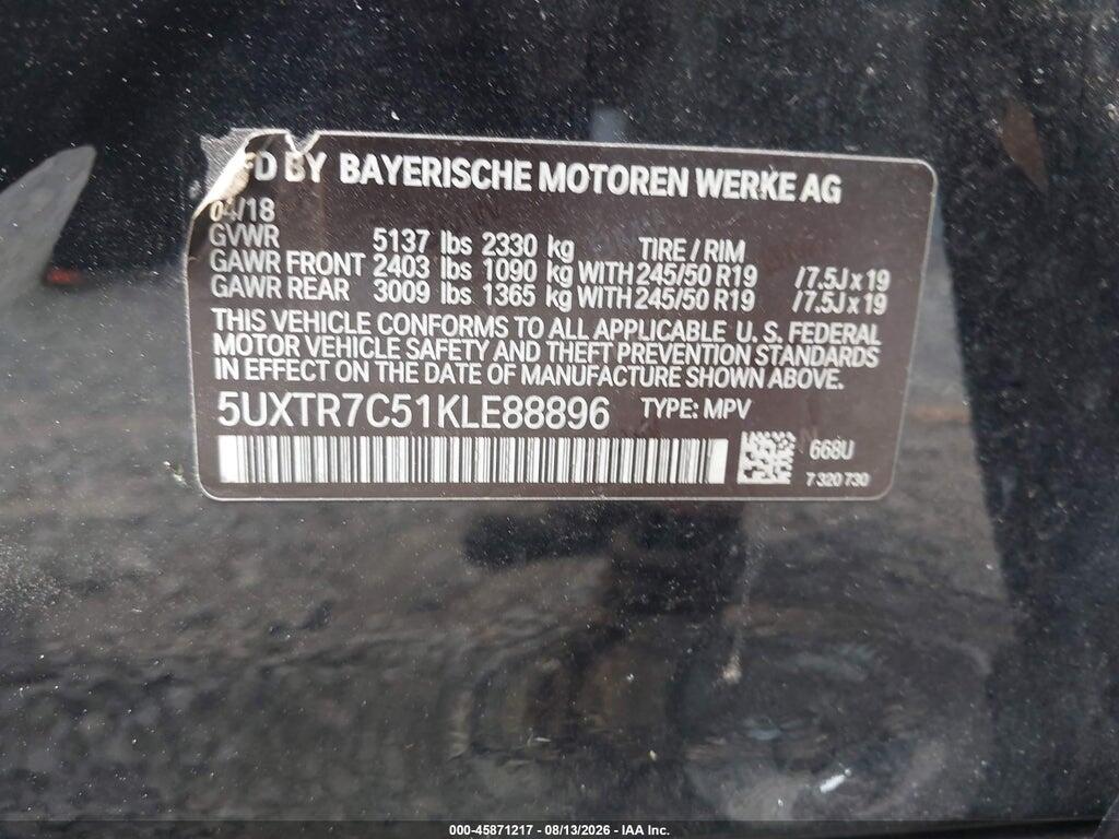 5UXTR7C51KLE88896 2019 BMW X3 photo no. 9