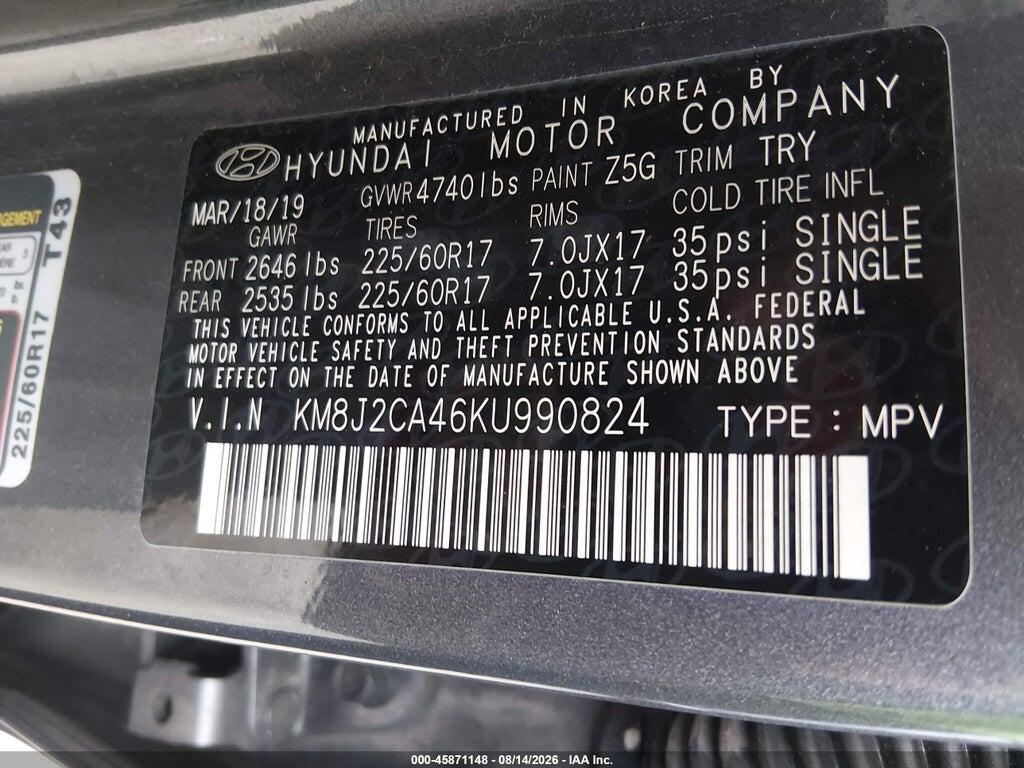 KM8J2CA46KU990824 2019 HYUNDAI TUCSON photo no. 9