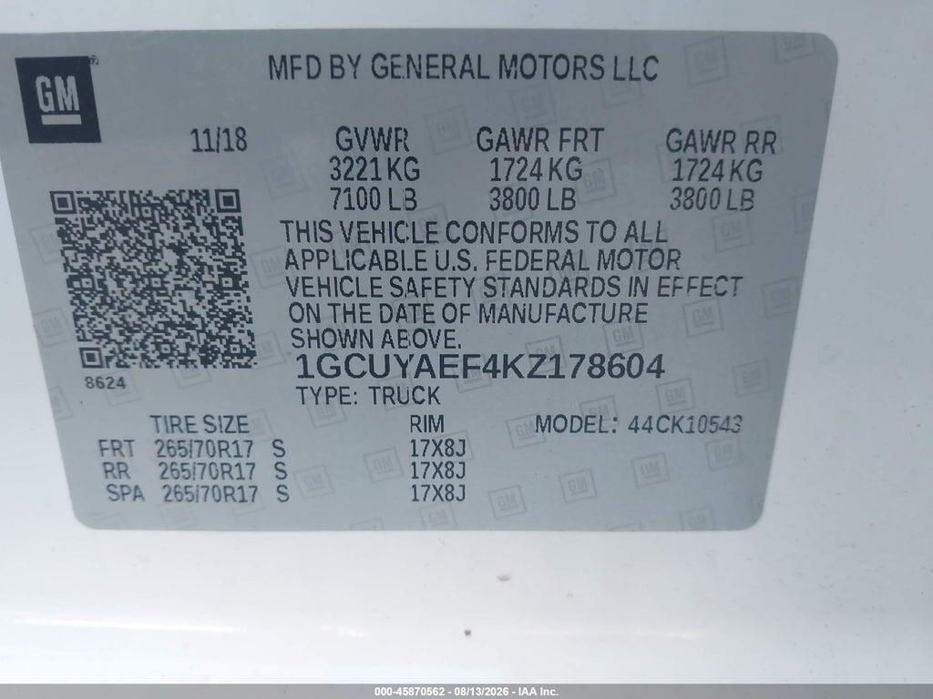 1GCUYAEF4KZ178604 2019 CHEVROLET SILVERADO 1500 photo no. 9