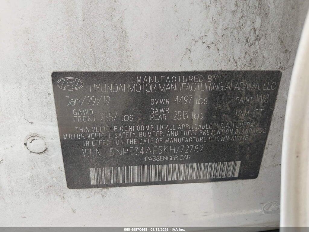 5NPE34AF5KH772782 2019 HYUNDAI SONATA photo no. 9
