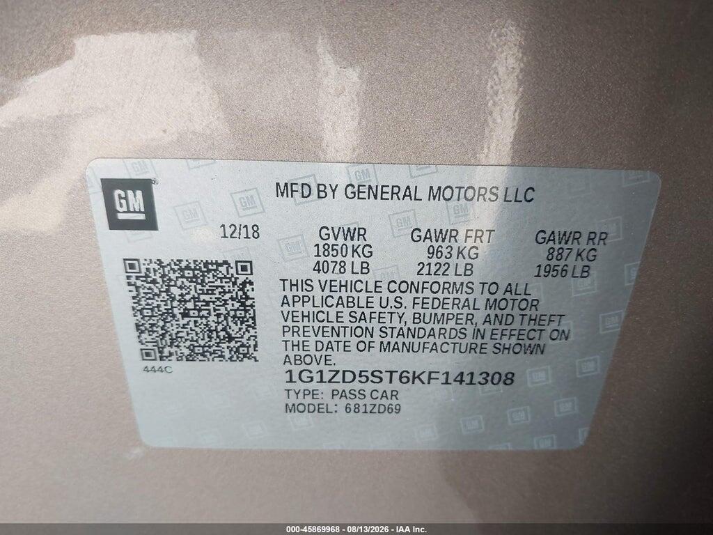 1G1ZD5ST6KF141308 2019 CHEVROLET MALIBU photo no. 9