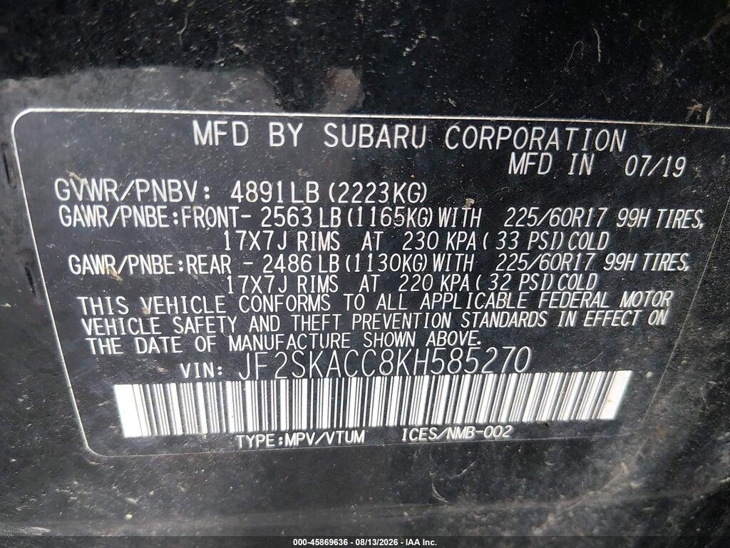 JF2SKACC8KH585270 2019 SUBARU FORESTER photo no. 9