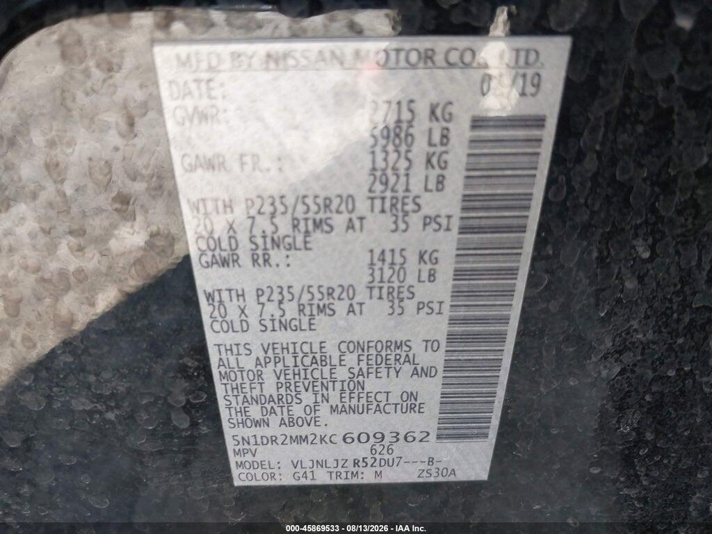 5N1DR2MM2KC609362 2019 NISSAN PATHFINDER photo no. 9