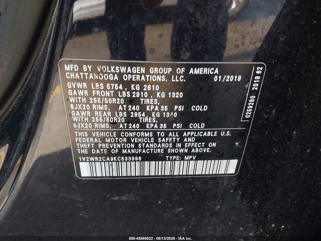 1V2WR2CA9KC533996 2019 VOLKSWAGEN ATLAS photo no. 9
