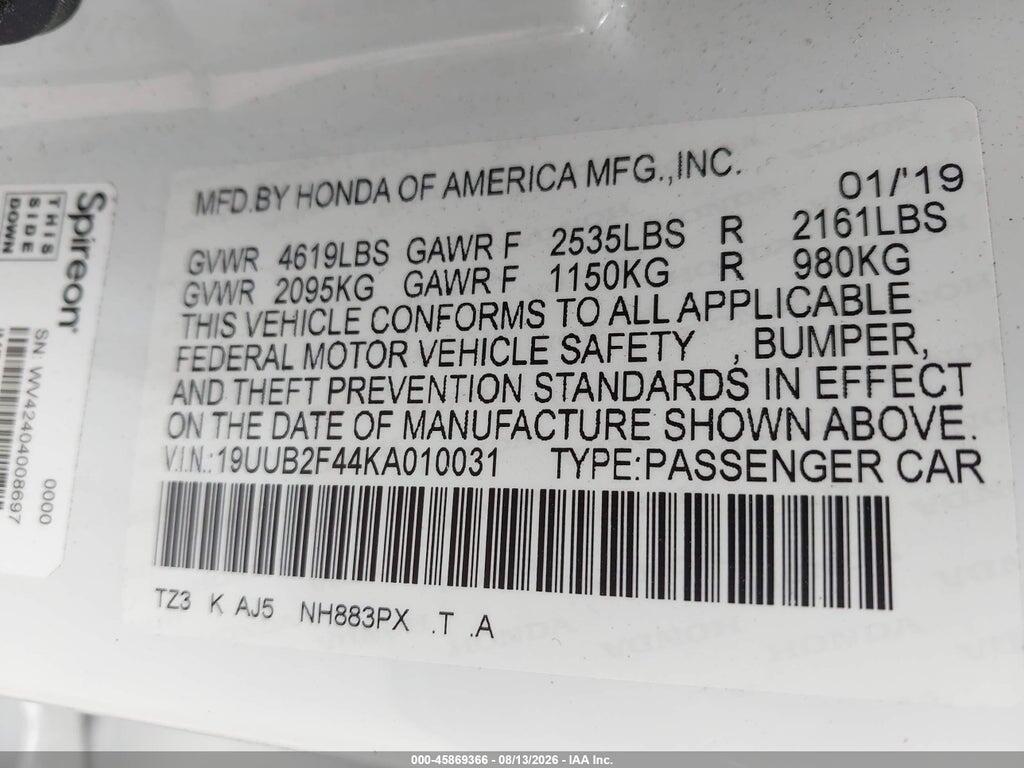19UUB2F44KA010031 2019 ACURA TLX photo no. 9