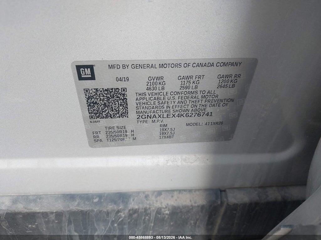 2GNAXLEX4K6276741 2019 CHEVROLET EQUINOX photo no. 9