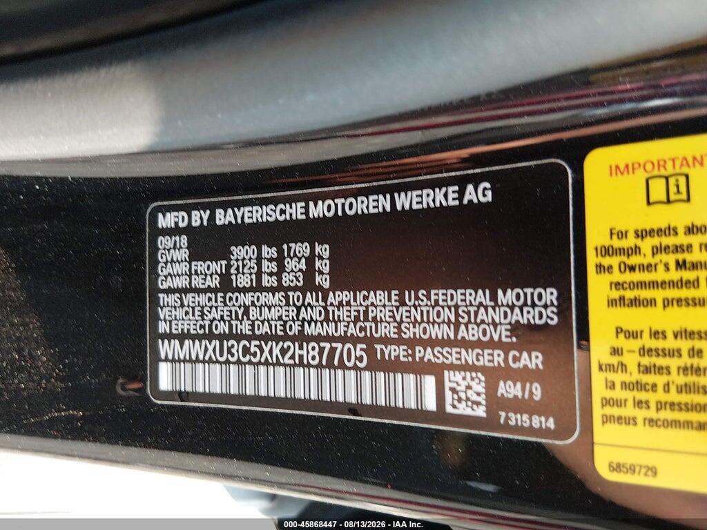 WMWXU3C5XK2H87705 2019 MINI HARDTOP photo no. 9