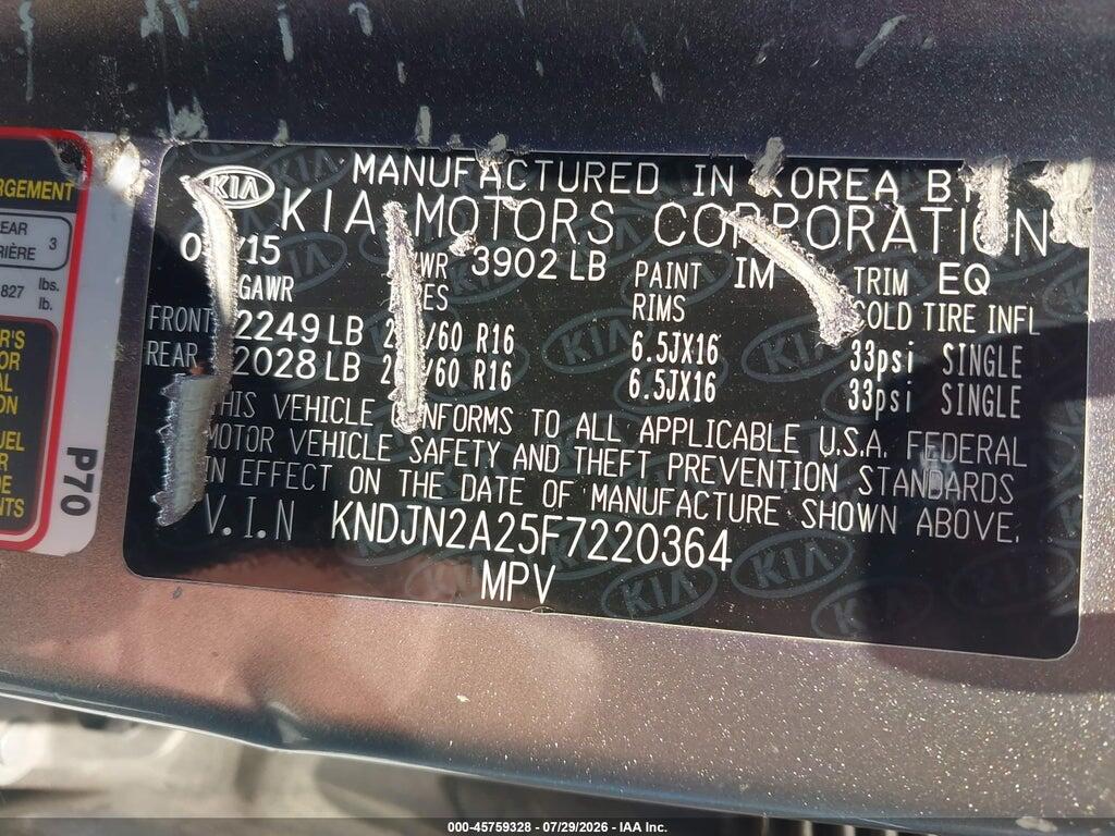 KNDJN2A25F7220364 2015 KIA SOUL photo no. 9