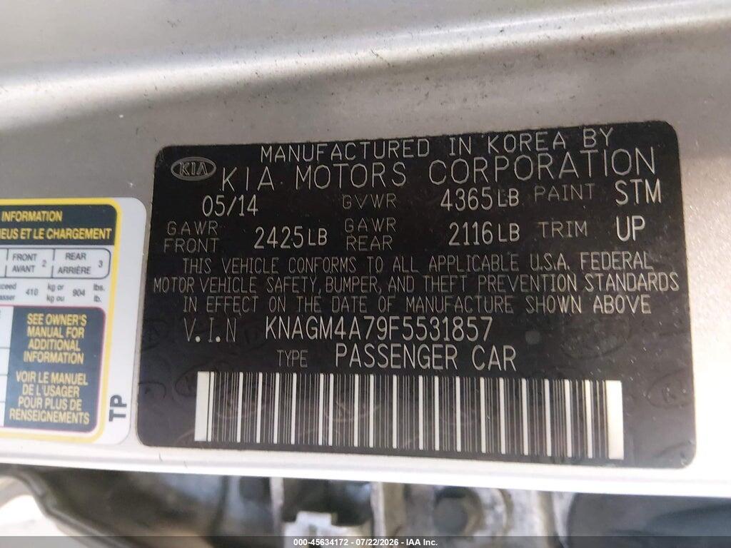 KNAGM4A79F5531857 2015 KIA OPTIMA photo no. 9