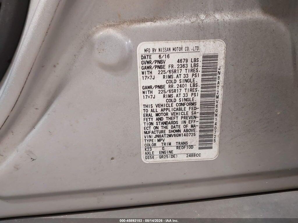 JN8AT2MV6GW140725 2016 NISSAN ROGUE photo no. 9