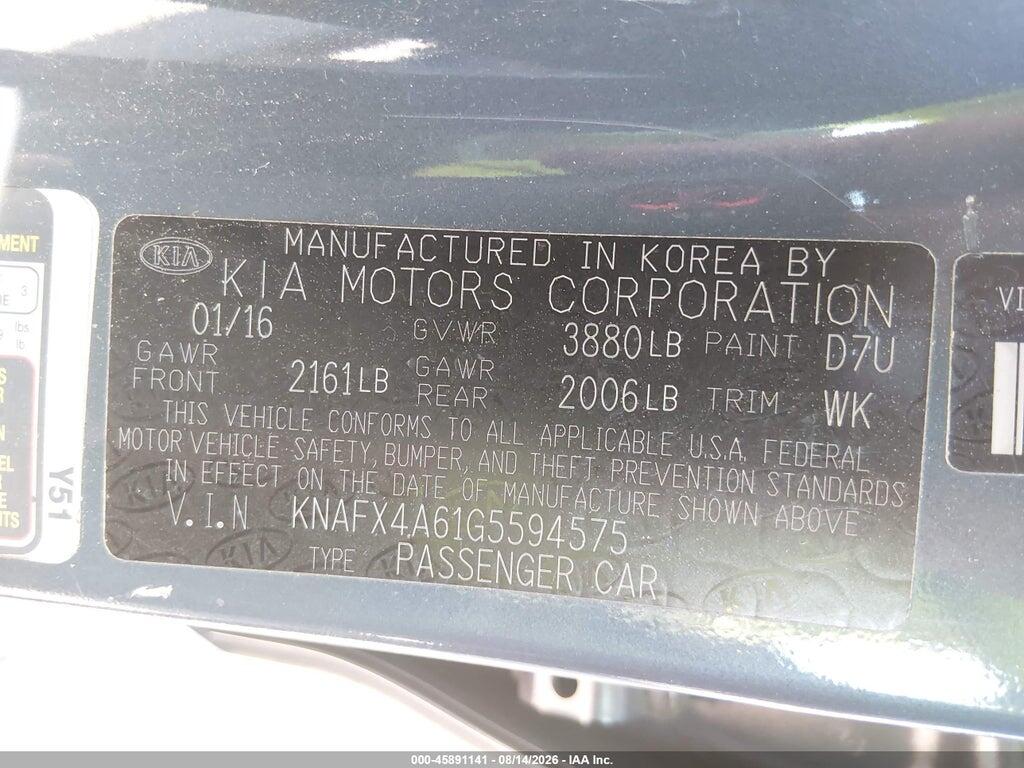 KNAFX4A61G5594575 2016 KIA FORTE photo no. 9
